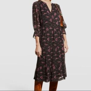 Ba&sh Black Calliope Printed Tiered Midi Dress Size XS